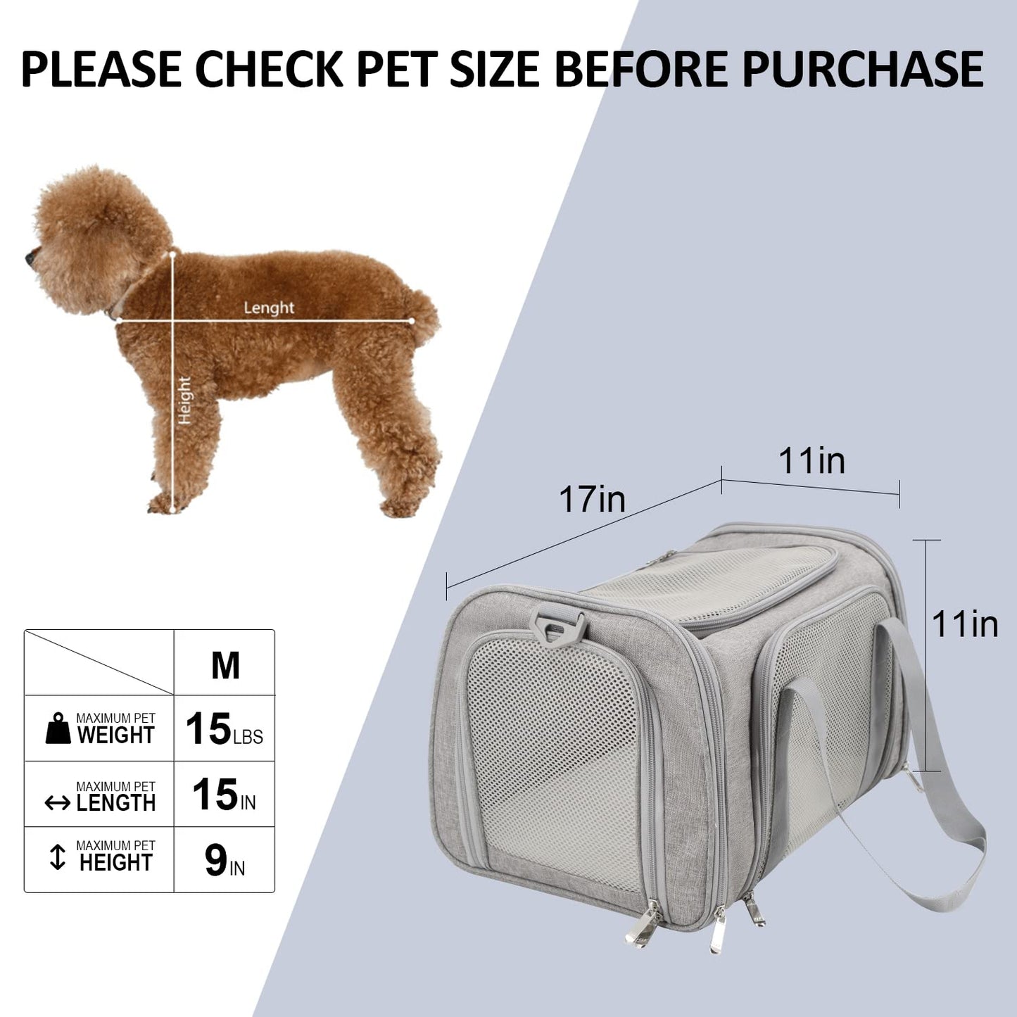 Henkelion Transportadora para Mascotas (Hasta 15lbs / Gris)
