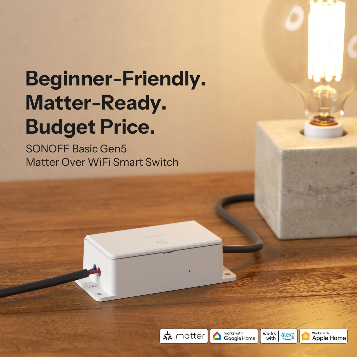 SONOFF Interruptor Inteligente Wi-Fi Basic-1GS Gen5 (Paquete de 4 / Blanco)