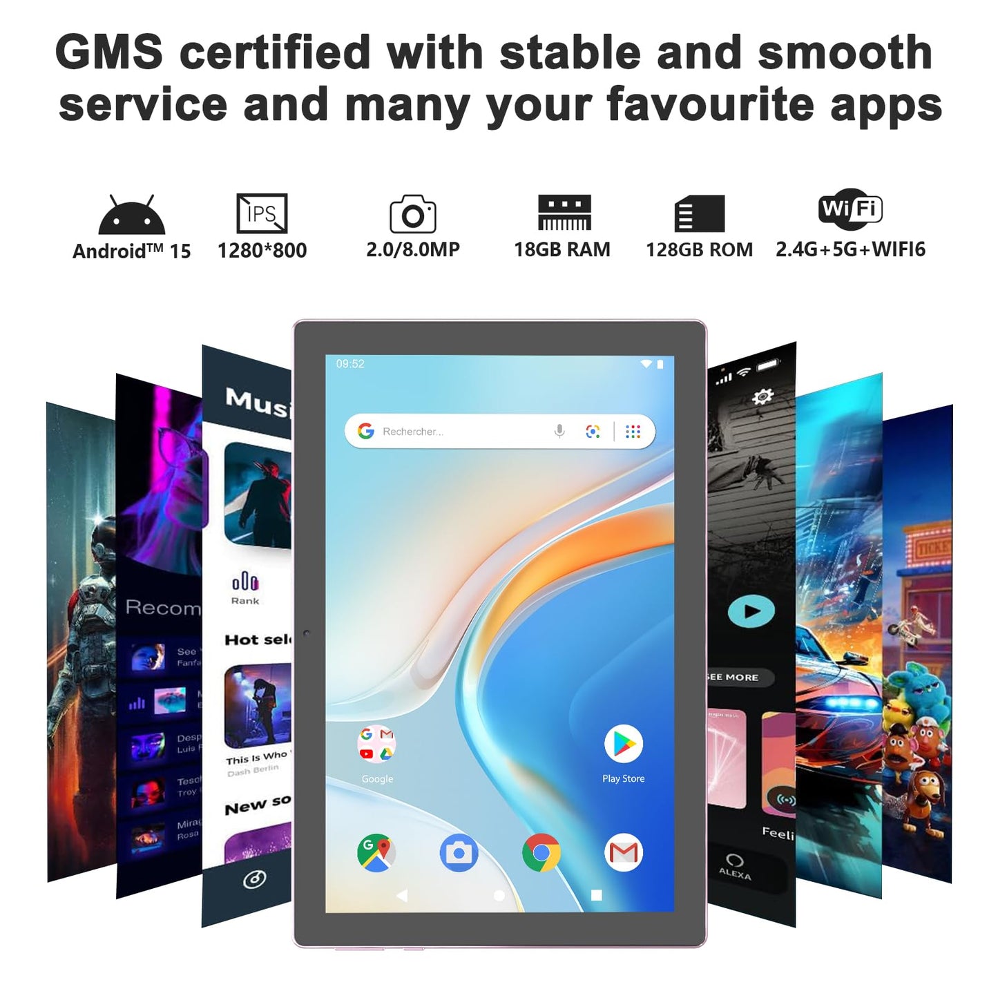 IWEGGO Android 15 Tablet, 10 Inch 18GB RAM+128GB ROM/ 2TB Expandable Tablet, 2.0GHz Quad-core Processor, 1280*800 HD Touch Screen, 5G WiFi6 BT 5.0, 2 in 1 Tablets with Keyboard Case Mouse Stylus Pink