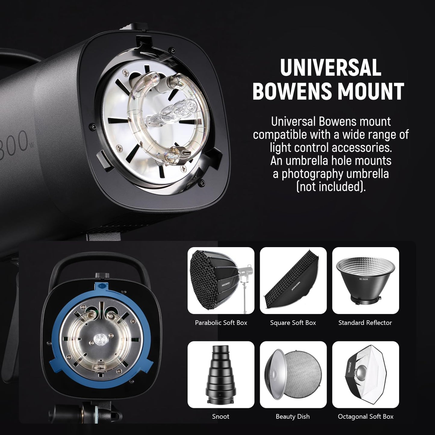 NEEWER 600Ws Studio Monolight Flash Light Kit: 2 Pack S101-300W 5600K Strobe Lights with 150W Modeling Lamps/Bowens Mount/Softboxes/Stands, Reflector/RT-16 Trigger/Bag for Photography Portrait Product