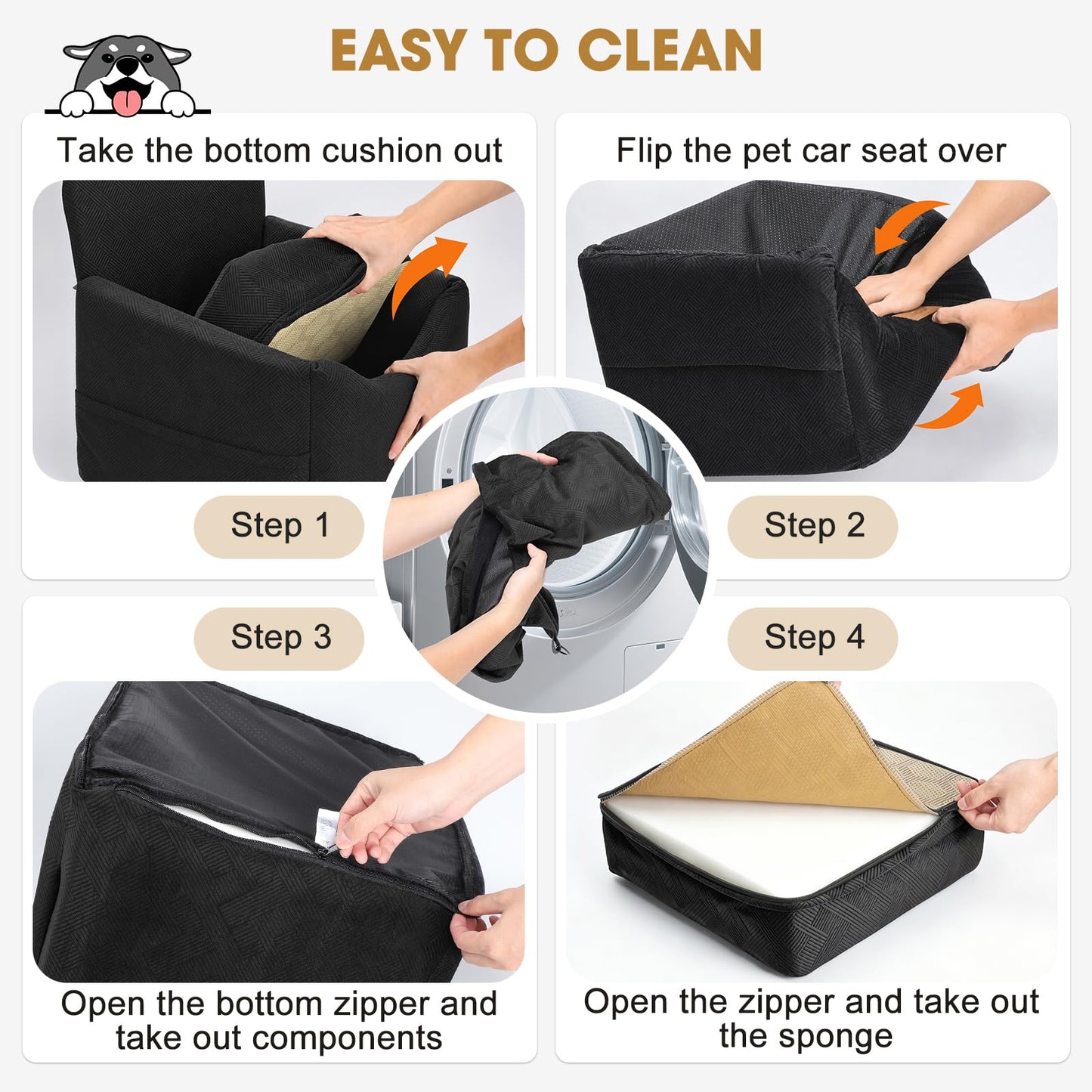 JOEJOY Asiento de Coche para Perros de hasta 35lbs (Negro)