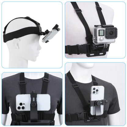 KINGKI Mobile Phone Chest Strap Harness Mount Head Strap Holder Kit for POV/VLOG,Cell Phone Clip Compatible with iPhone,Samsung,GoPro Hero 12, 11,10, 9, 8, AKASO,DJI Osmo,and Action Cameras…