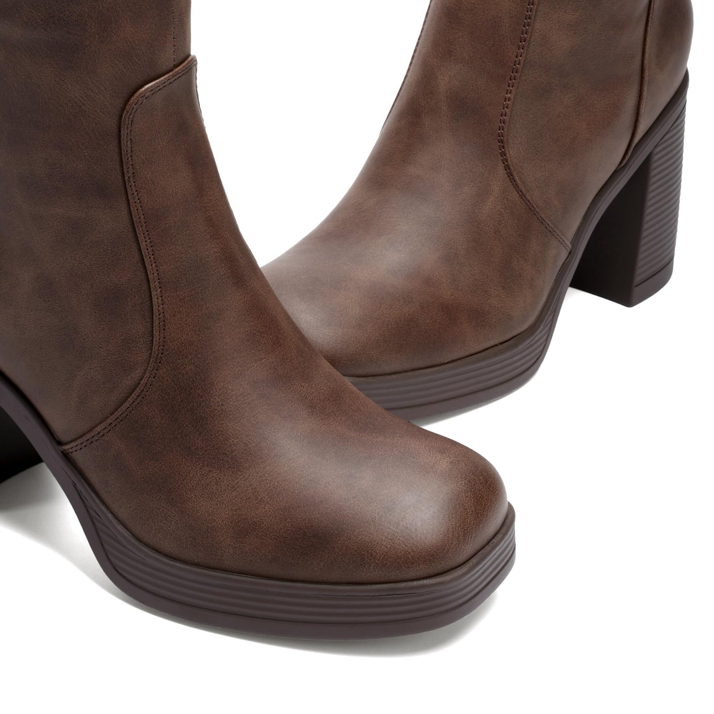 DREAM PAIRS Knee High Boots for Women Platform Square Toe Chunky Block Heeled Stylish Comfortable Tall Boots with Side Zipper, Brown, DWUMKB2541