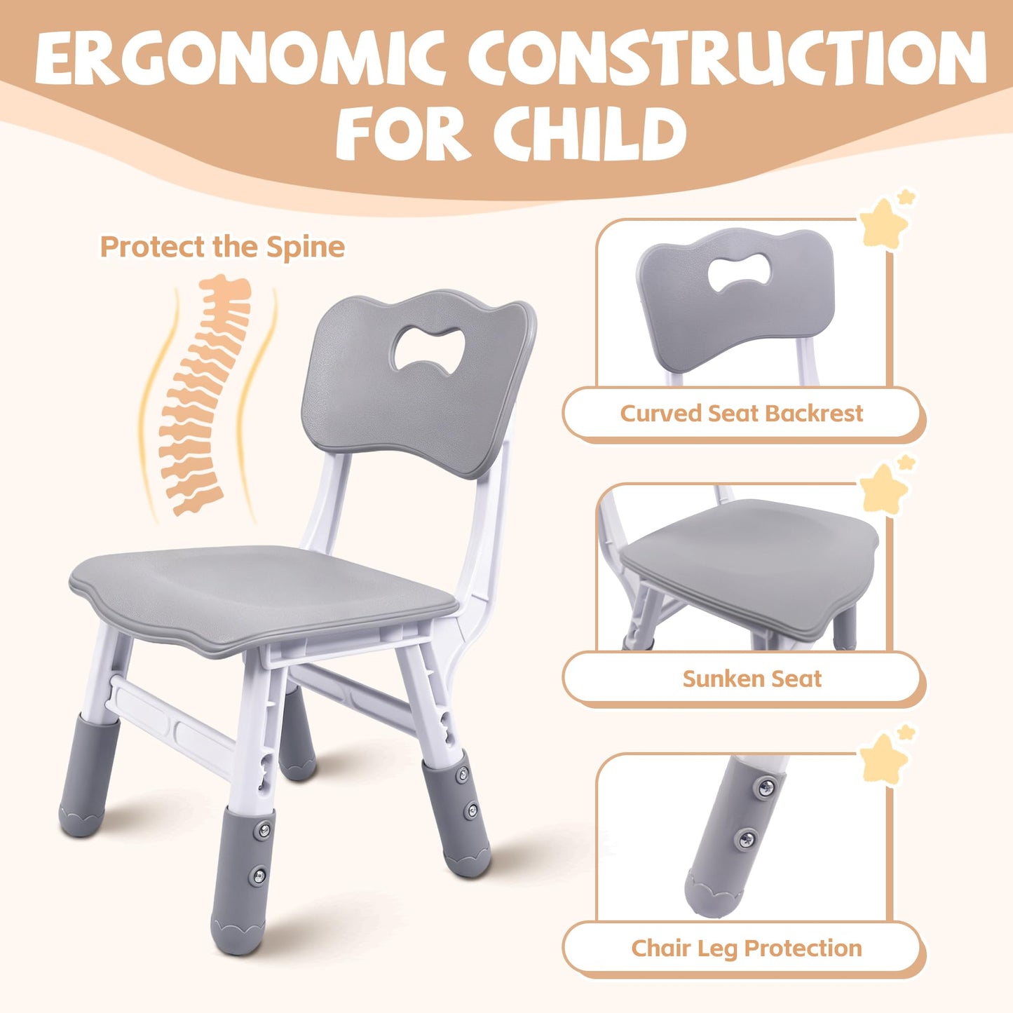 Pterying Set de Mesa y Sillas para Niños (Grey)