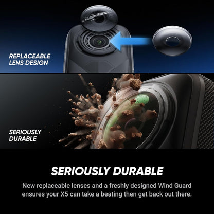 Insta360 X5 - Waterproof 360 Action Camera with 1/1.28" Sensors, 8K 360 HDR Video, 72MP Photo, 4K60fps Single-Lens, Enhanced Low Light Performance, User-Replaceable Upgraded Lenses, 2.5" Touchscreen