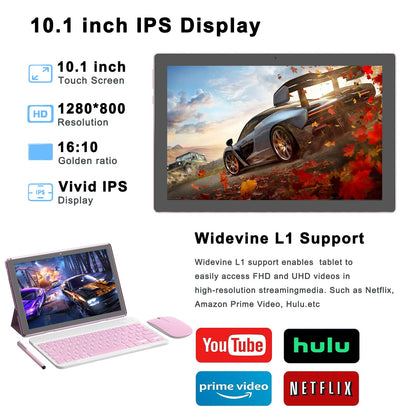 IWEGGO Android 15 Tablet, 10 Inch 18GB RAM+128GB ROM/ 2TB Expandable Tablet, 2.0GHz Quad-core Processor, 1280*800 HD Touch Screen, 5G WiFi6 BT 5.0, 2 in 1 Tablets with Keyboard Case Mouse Stylus Pink