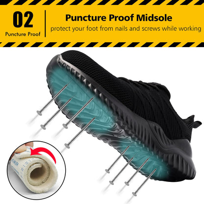 Tinefiy Steel Toe Shoes for Women Lightweight Comfortable Slip Resistant Safety Work Sneakers Cushion Puncture Proof Shoes Indestructible Shoe