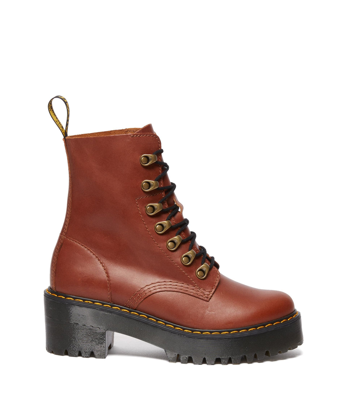 Dr. Martens Women's Leona Leather Heeled Boot, Saddle Tan Farrier
