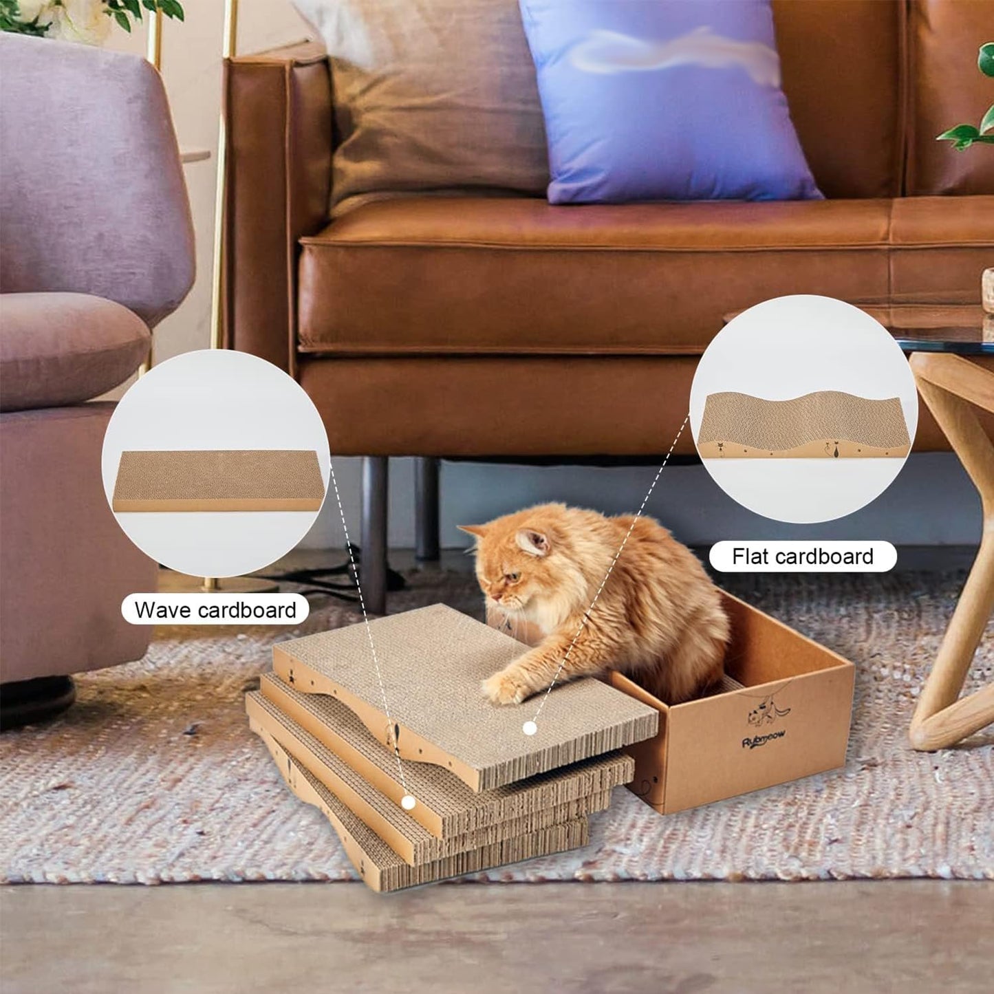 RUBMEOW Rascador de Cartón para Gatos (Caja de 5 piezas)