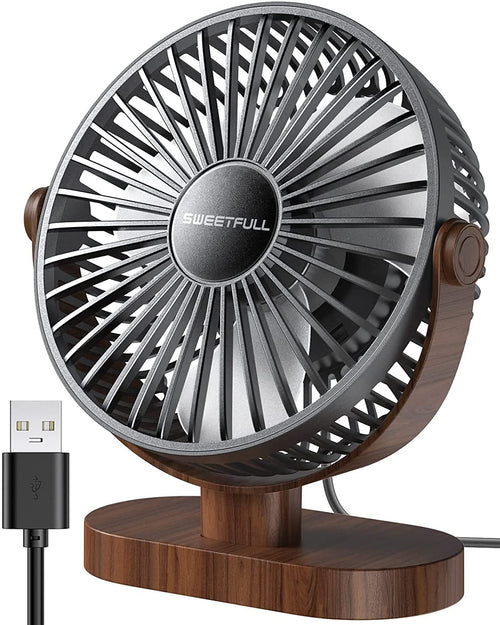 SWEETFULL Pequeño Ventilador de Escritorio USB (Madera Negra)