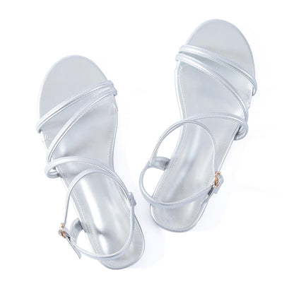 Mtzyoa Women Flat Sandals Ankle Strappy Gladiator Dressy Summer Silver