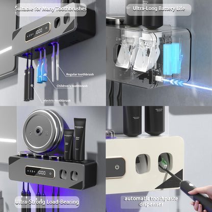 Dispensador de Pasta de Dientes Automático y Soporte de Cepillos (Gris)