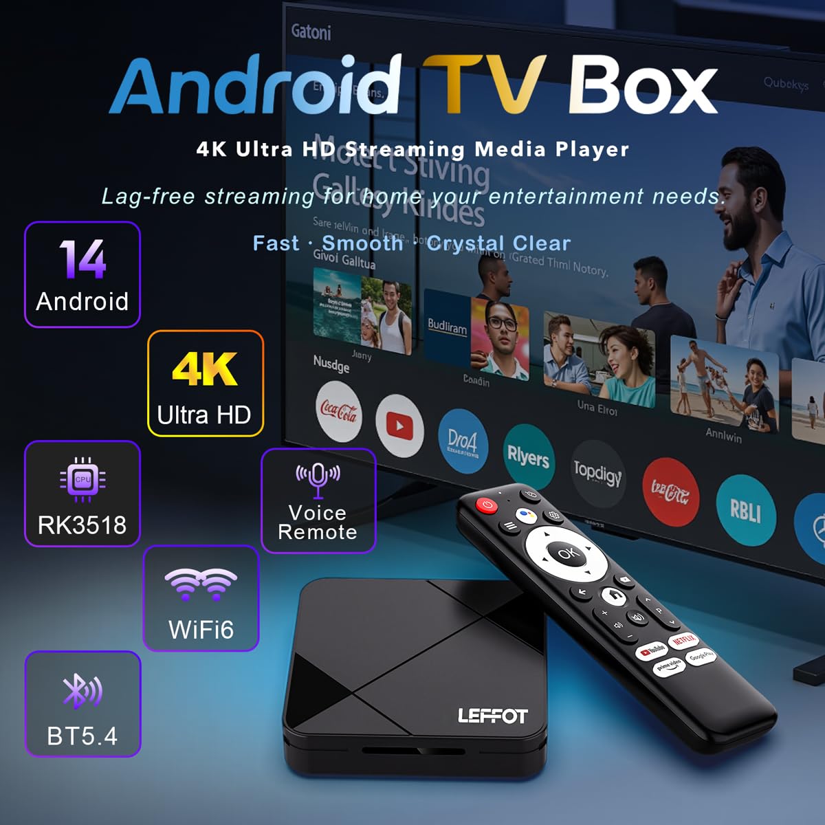 LEFFOT Dispositivo de Streaming TV Box Android 14.0 (16GB ROM / 2GB RAM)