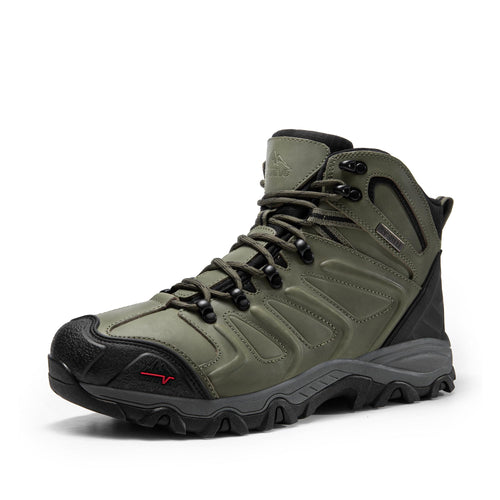 NORTIV 8 Men's Ankle High Waterproof Hiking Boots Outdoor Lightweight Shoes Trekking Trails Armadillo, Army Green-Leather, 160448_M