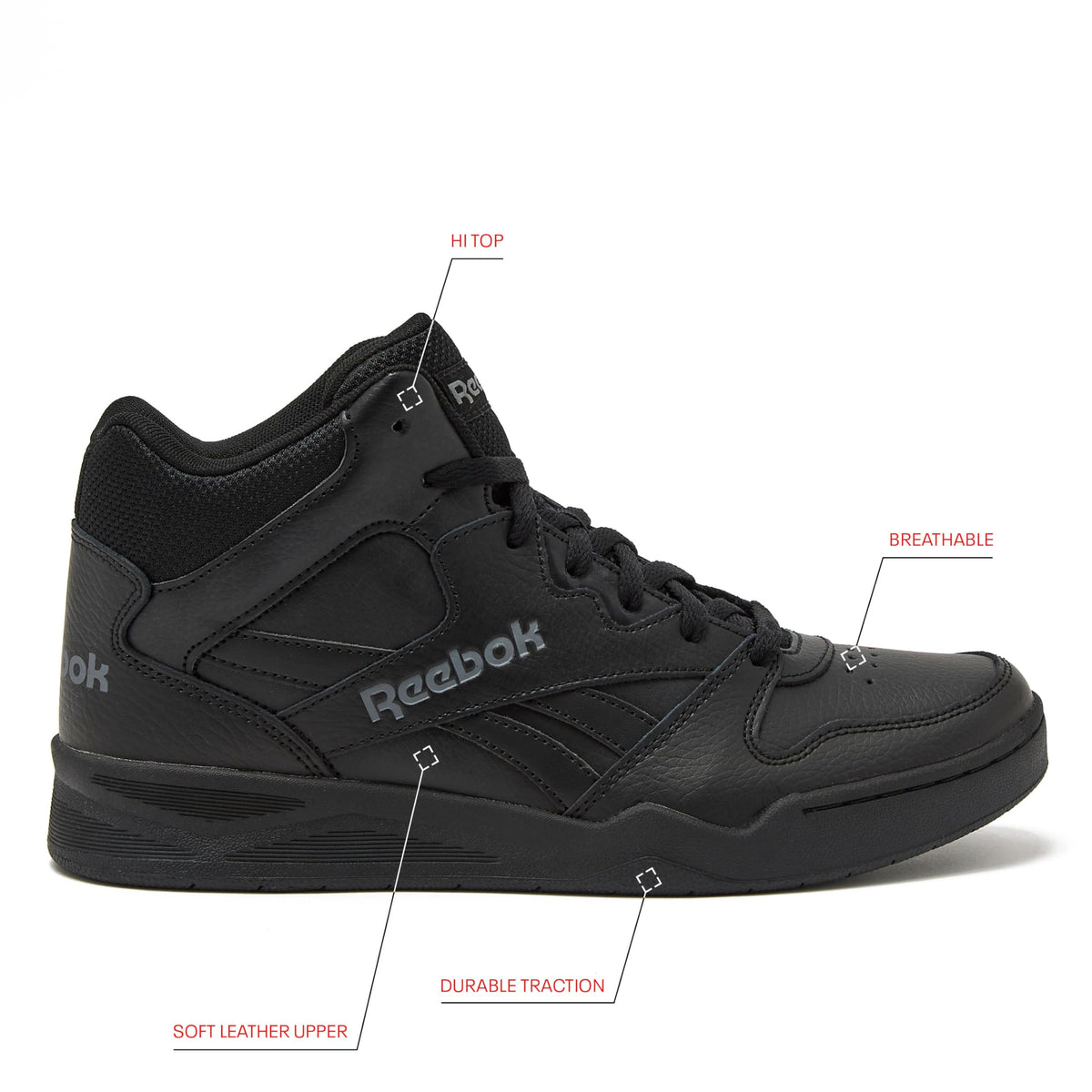 Reebok Royal BB4500 Hi2 High Top Sneakers for Men, Black or White Mens Basketball Shoes, Athletic Mens Shoes, Black/Alloy