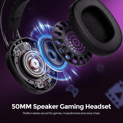 AOC Wired Gaming Headset with Mic, USB Gaming Headphone with Stereo Sound for PC/Laptop/PS4/PS5, 50mm Drivers RGB Corded Headphones for Game/Work/Music, ACG2500