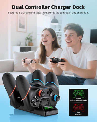 Pro Controller Accessories Bundle for Nintendo Switch 2, MENEEA 21-in-1 Kits: Wireless Controllers,Carrying Case,Controller Charger Dock,Grips for Joy Con,Steering Wheels for Mario Kart,Protective Cover for Switch 2 for Sega Master System Games