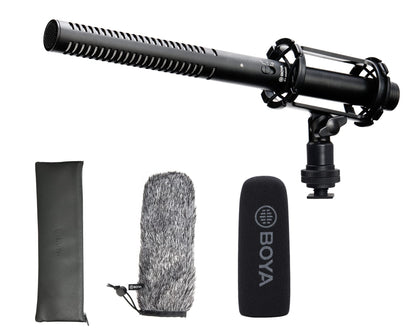 BOYA XLR Microphone, Shotgun Microphone BY-BM6060 with Shockmount Windscreen Mic for Camera DSLR External Condenser Professional Microphones for Video Interview ENG Film