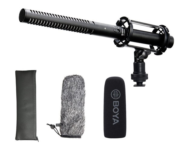 BOYA XLR Microphone, Shotgun Microphone BY-BM6060 with Shockmount Windscreen Mic for Camera DSLR External Condenser Professional Microphones for Video Interview ENG Film