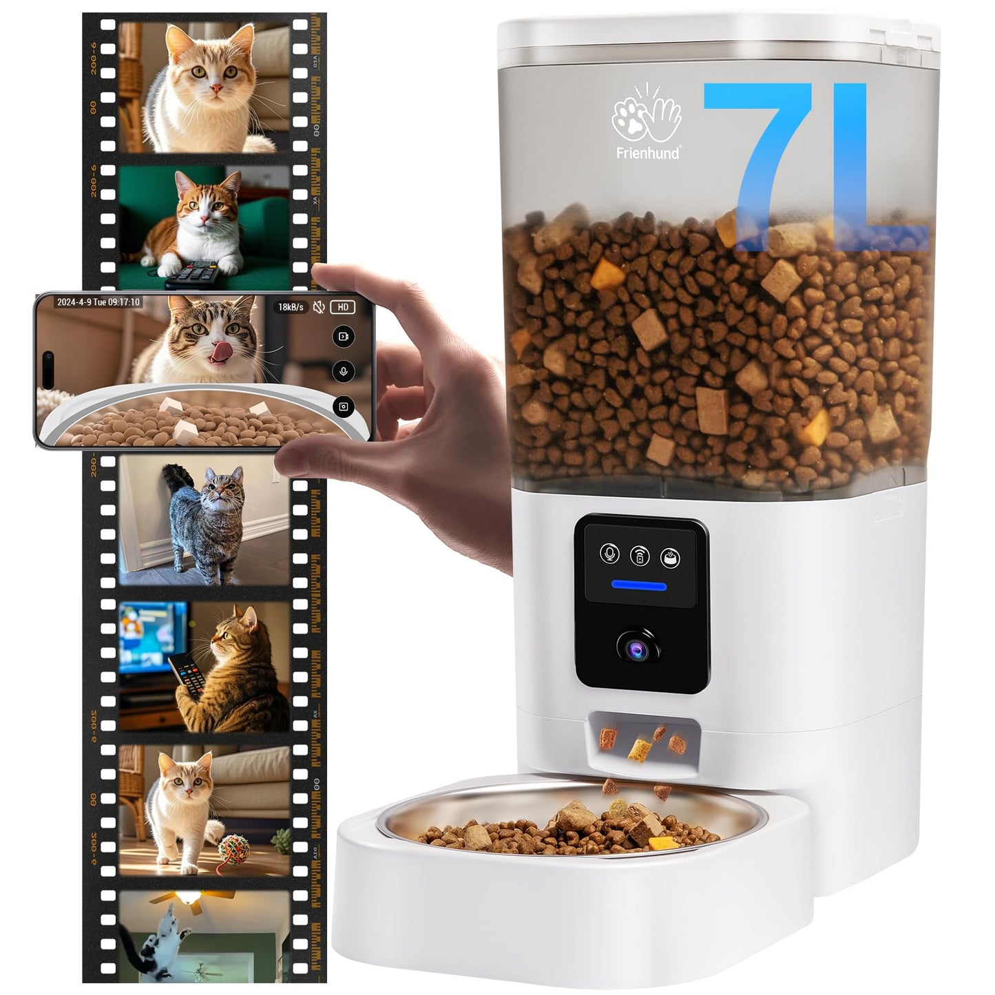 Frienhund Alimentador Automático para Gatos con Cámara 2K (7L / 29 Tazas)