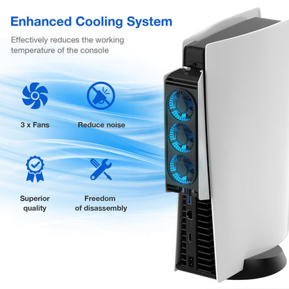 MEQI PS5 Cooling Fan, MEQI PS5 Accessories Upgraded Quiet Cooler Fan with LED Light & USB 3.0 Hubs, Efficient Cooling Station for PlayStation 5 Disc/Digital Edition