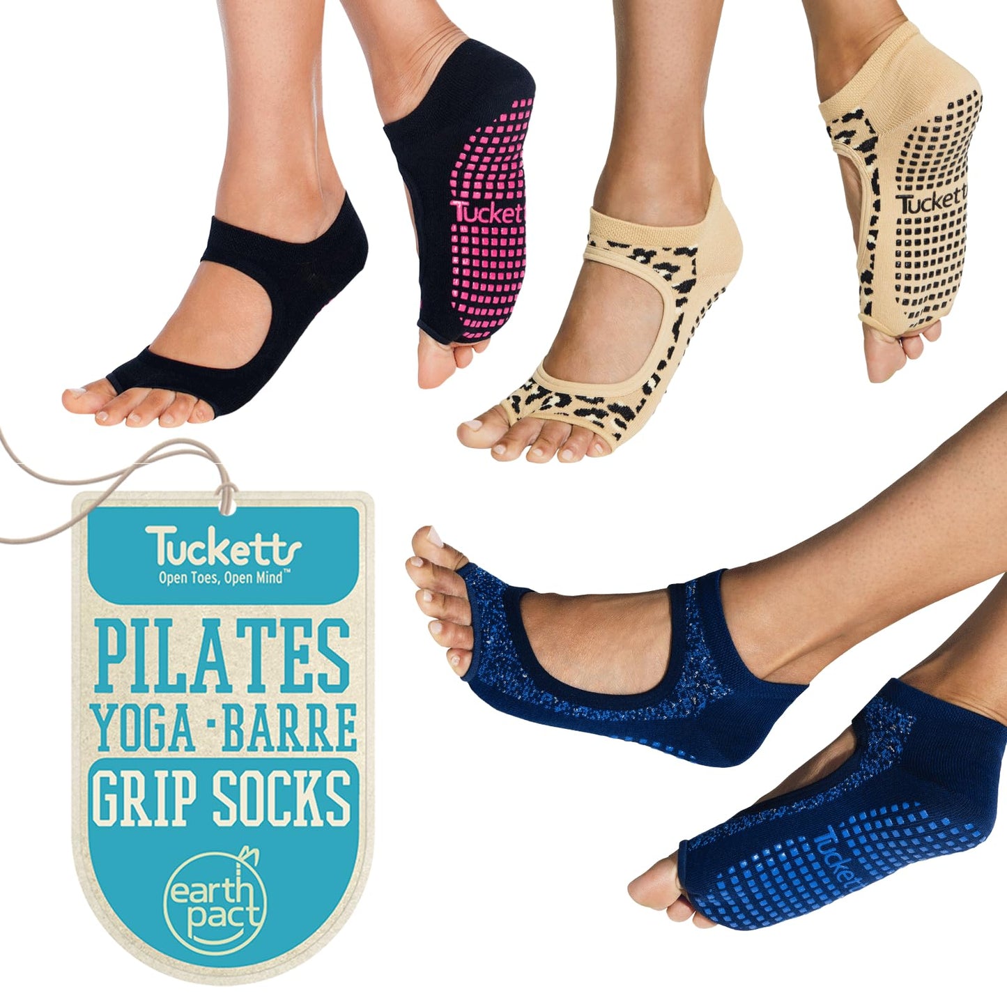 Tucketts Calcetines de Yoga sin Dedos Allegro (Paquete de 3 / S/M)