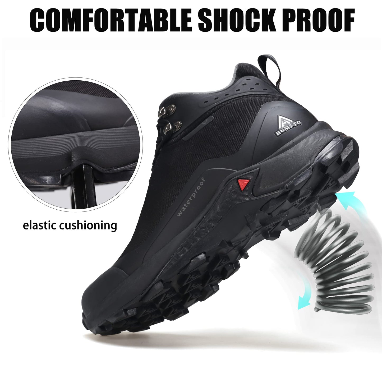 HUMTTO Men's All-Terrain Waterproof Hiking Boots Lightweight Breathable Outdoor Ankle Boots Trekking Hiking Shoes 8 Black