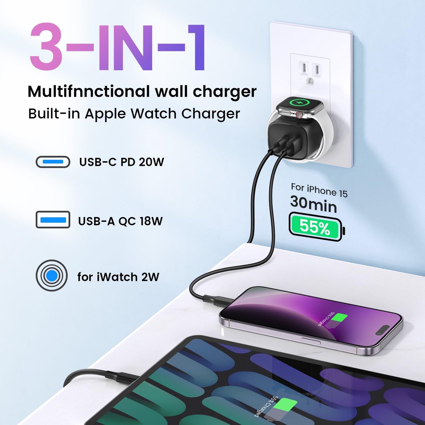 TOPADRE Bloque de Cargador USB-C PD 20W (White)