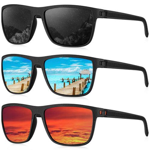 KALIYADI Lentes de Sol Polarizados para Hombre (Negro/Azul Hielo/Rojo)