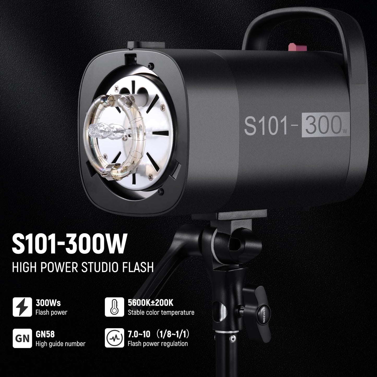 NEEWER 600Ws Studio Monolight Flash Light Kit: 2 Pack S101-300W 5600K Strobe Lights with 150W Modeling Lamps/Bowens Mount/Softboxes/Stands, Reflector/RT-16 Trigger/Bag for Photography Portrait Product
