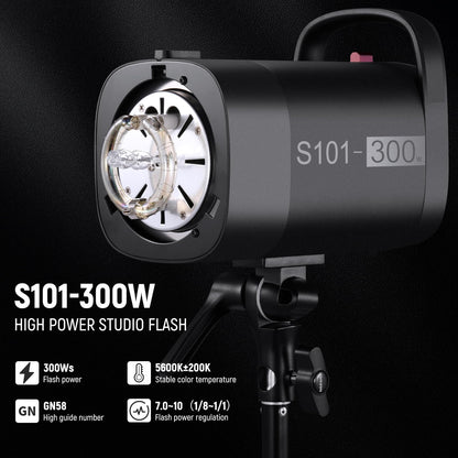 NEEWER 600Ws Studio Monolight Flash Light Kit: 2 Pack S101-300W 5600K Strobe Lights with 150W Modeling Lamps/Bowens Mount/Softboxes/Stands, Reflector/RT-16 Trigger/Bag for Photography Portrait Product