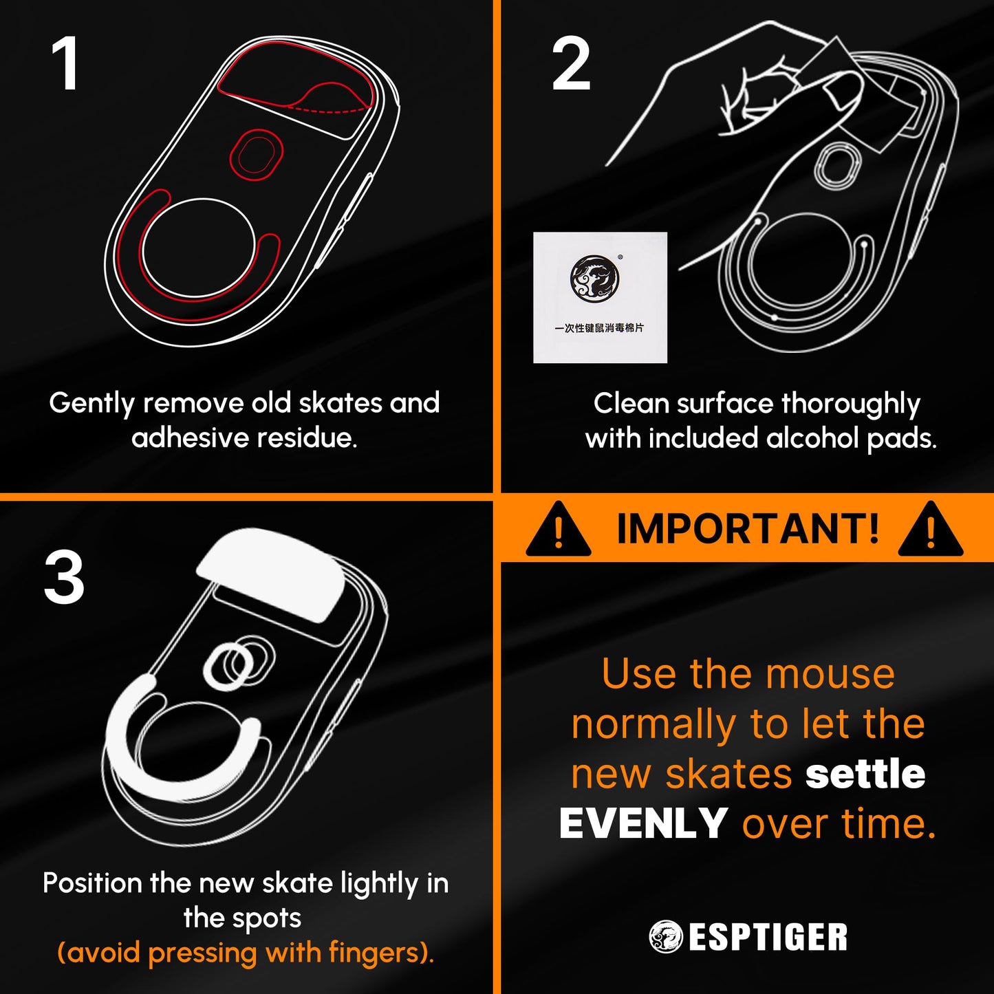 ESPTIGER Patines para Ratón Gaming ICE V2 (Blanco)