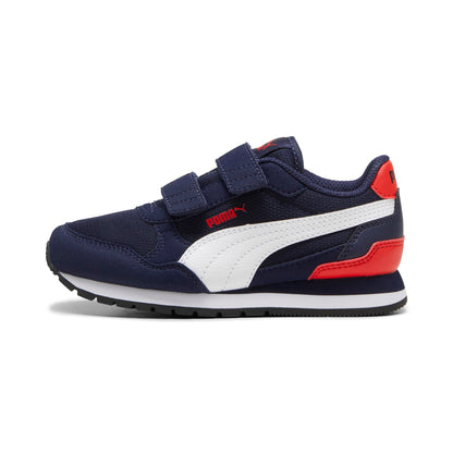 PUMA Unisex-Child ST Runner V4 Mesh Hook and Loop Shoes, Navy-White-Red AH24, Little Kid