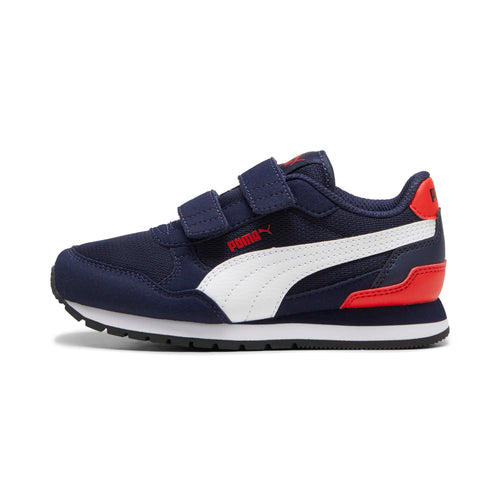 PUMA Unisex-Child ST Runner V4 Mesh Hook and Loop Shoes, Navy-White-Red AH24, Little Kid