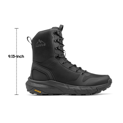NORTIV 8 Men's Military Tactical Boot Lightweight Comfortable Boots for Work All Day Side Zipper Motorcycle Combat Hiking Boots Metrostrike(8-9 Inches), Black-9 Inches