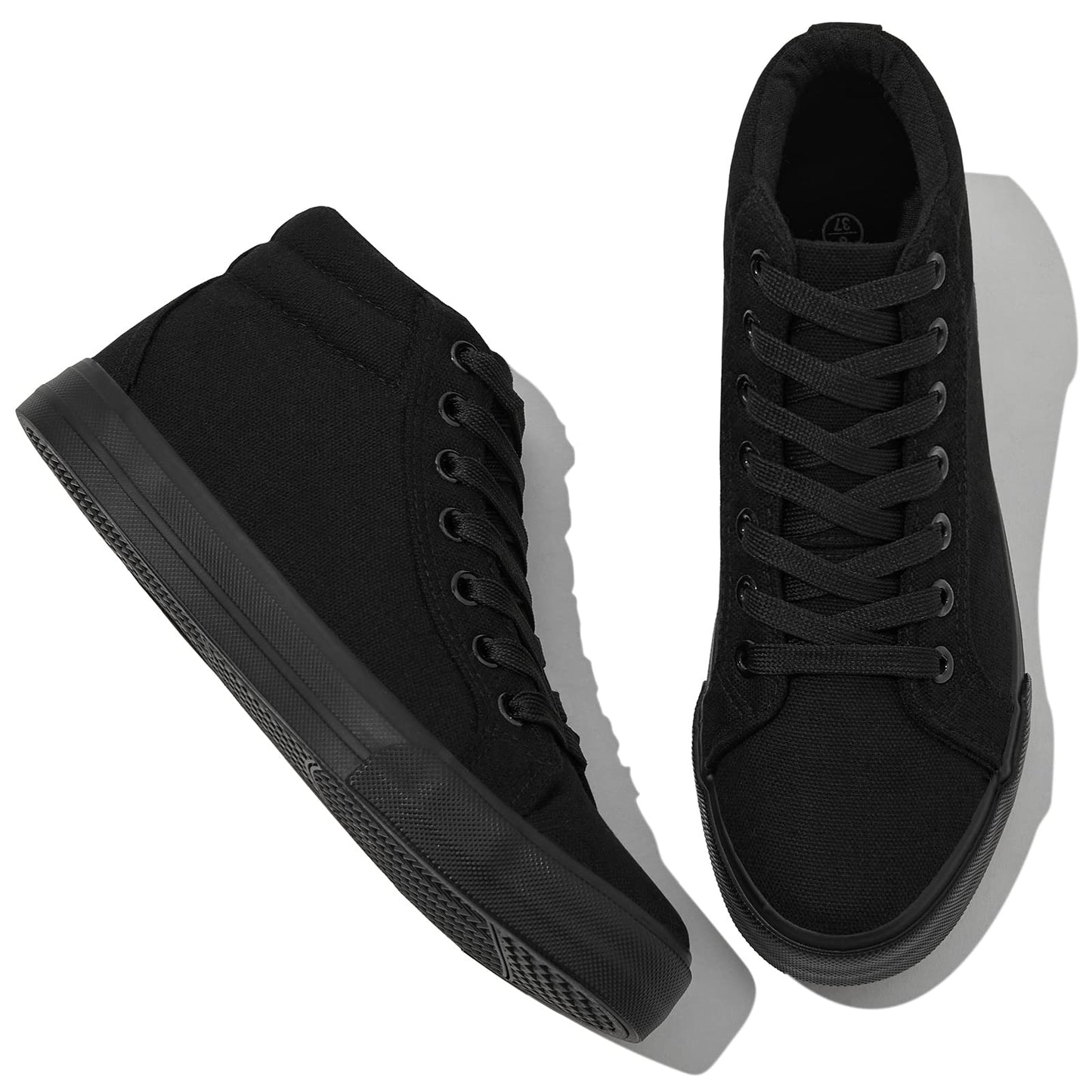 XRH Women Black Canvas High Tops Sneaker for Walking, White Non Slip Hi Top Lace up Shoes, Casual Fashion Mid Top Sneaker(Comfortable, Breathable, Classic)(Black, US10)