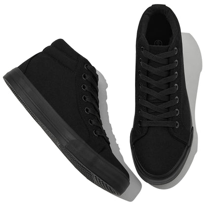 XRH Women Black Canvas High Tops Sneaker for Walking, White Non Slip Hi Top Lace up Shoes, Casual Fashion Mid Top Sneaker(Comfortable, Breathable, Classic)(Black, US10)