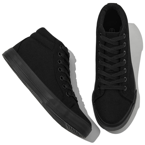 XRH Women Black Canvas High Tops Sneaker for Walking, White Non Slip Hi Top Lace up Shoes, Casual Fashion Mid Top Sneaker(Comfortable, Breathable, Classic)(Black, US10)