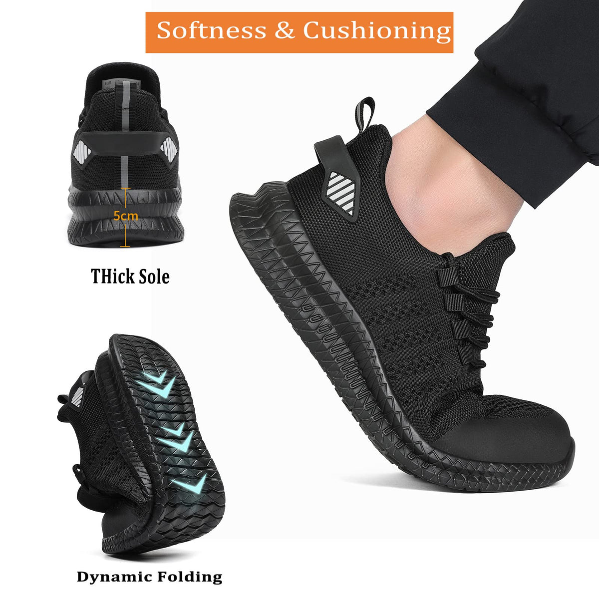 Steel Toe Shoes for Men and Women Comfortable Lightweight Work Safety Shoes Puncture Proof Slip Resistant Indestructible Sneakers Construction Work Utility Black M13