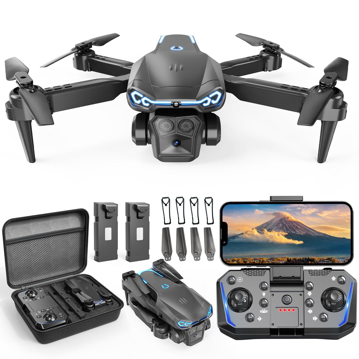 X-shop Dron Plegable con Cámara 1080P (Con 2 Baterías)