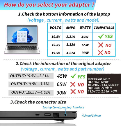Cargador de Laptop para HP de Punta Azul (45W)