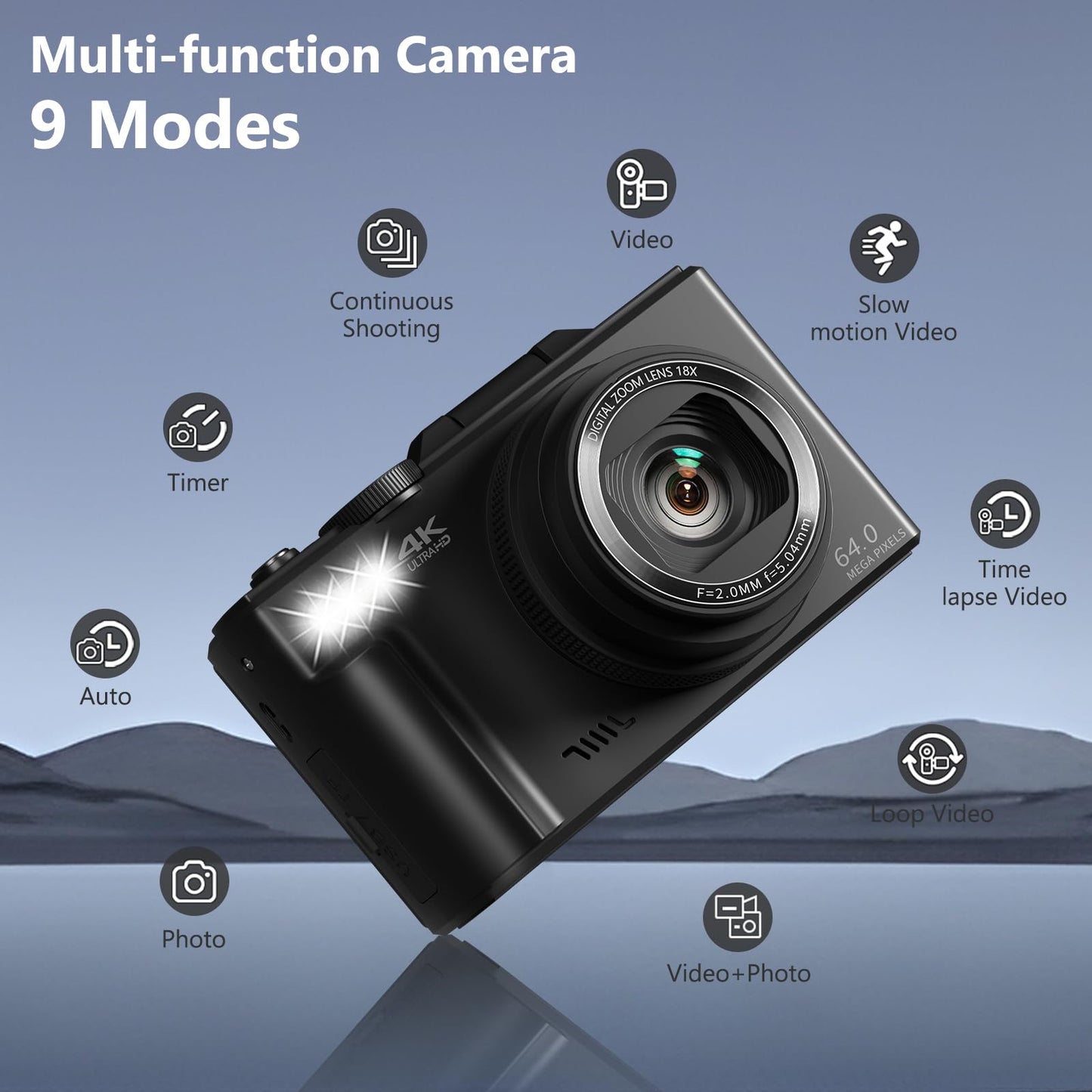 Cámara Digital 4K para Fotografía y Vlogging (32GB / Negro)