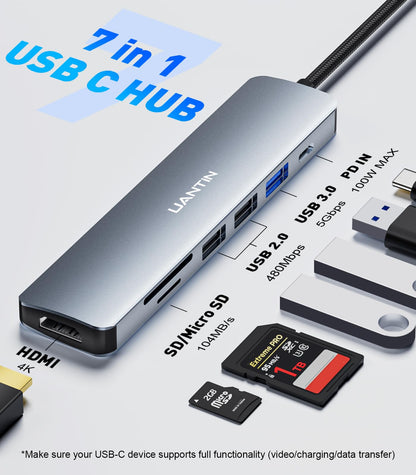 UANTIN Estación de Acoplamiento USB C 7 en 1 (Lector de Tarjetas SD/TF)