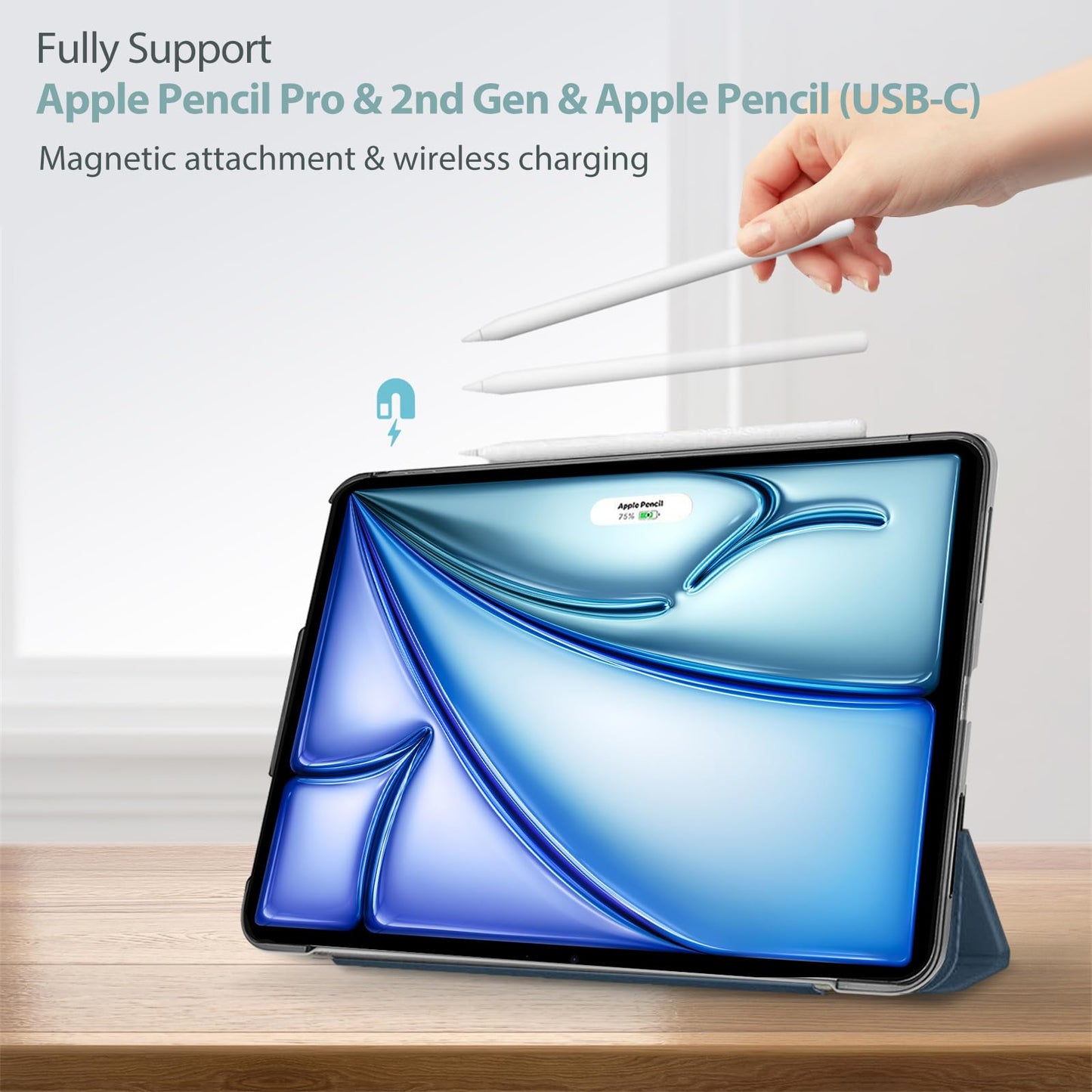 ProCase Smart Case for iPad Air 11-inch M4 (2026, 8th Gen) / M3 (2025) / M2 (2024) & 10.9 Inch iPad Air 5th (2022) & 4th (2020) – Protective Hard Back Cover with Auto Sleep/Wake - Navy