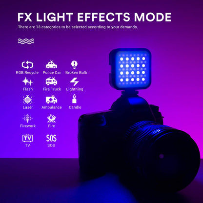 Godox LITEMONS LED6R RGB LED Video Light, Rechargeable LED Camera Light, HSI Adjustable 36000 Colors, CCT Bicolor 3200K-6500K, CRI 95, 13 FX Light Effects with 3 Cold Shoe, Support Magnetic Attraction