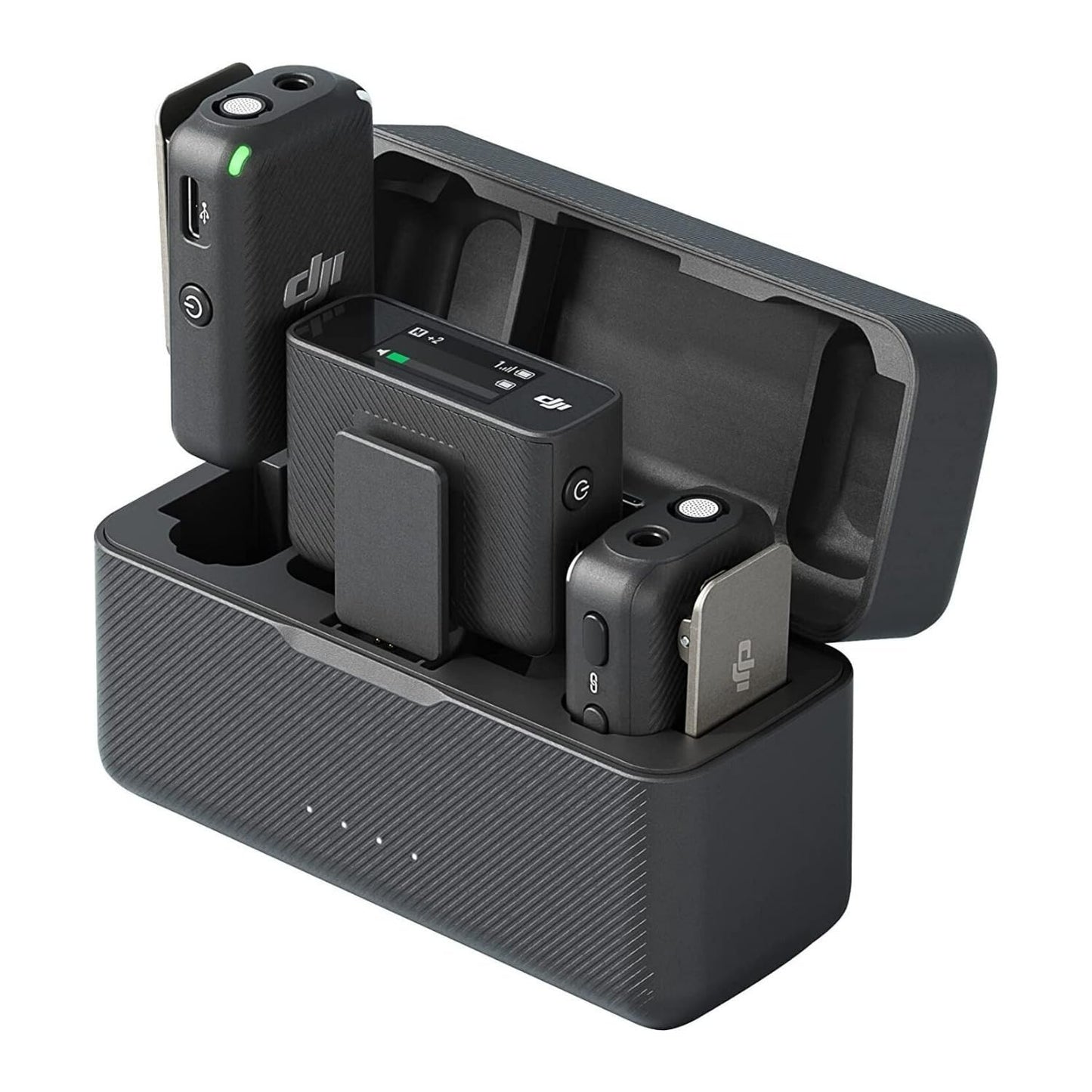 DJI Mic (2 TX + 1 RX + Charging Case), Wireless Lavalier Microphone, 250m (820 ft.) Range, 15-Hour Battery, Noise Cancellation Wireless Microphone for PC, iPhone, Record Interview, YouTube, Black