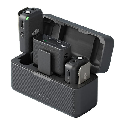 DJI Mic (2 TX + 1 RX + Charging Case), Wireless Lavalier Microphone, 250m (820 ft.) Range, 15-Hour Battery, Noise Cancellation Wireless Microphone for PC, iPhone, Record Interview, YouTube, Black