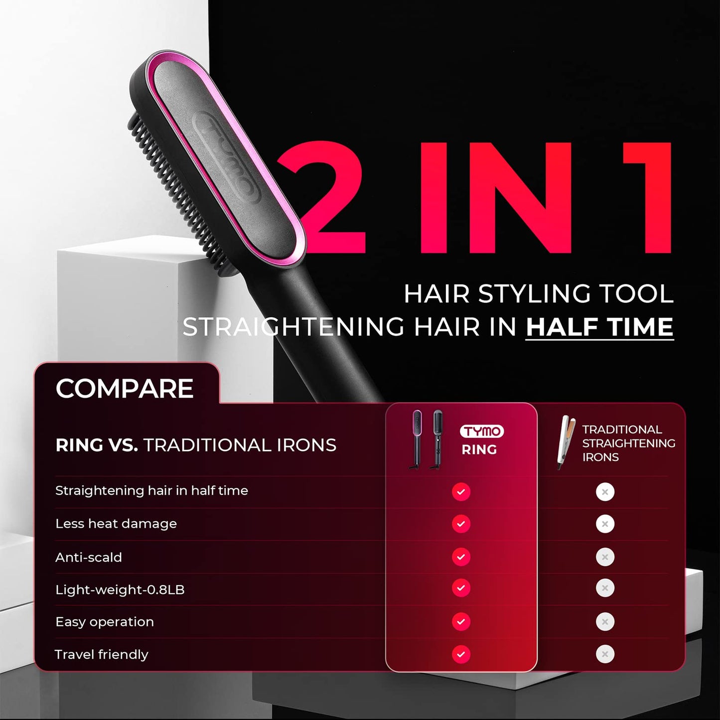 Cepillo Alisador de Cabello TYMO Ring (Negro)
