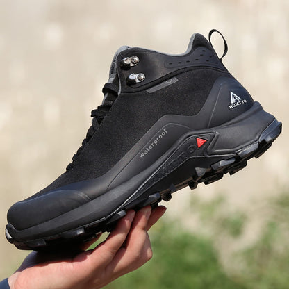 HUMTTO Men's All-Terrain Waterproof Hiking Boots Lightweight Breathable Outdoor Ankle Boots Trekking Hiking Shoes 8 Black