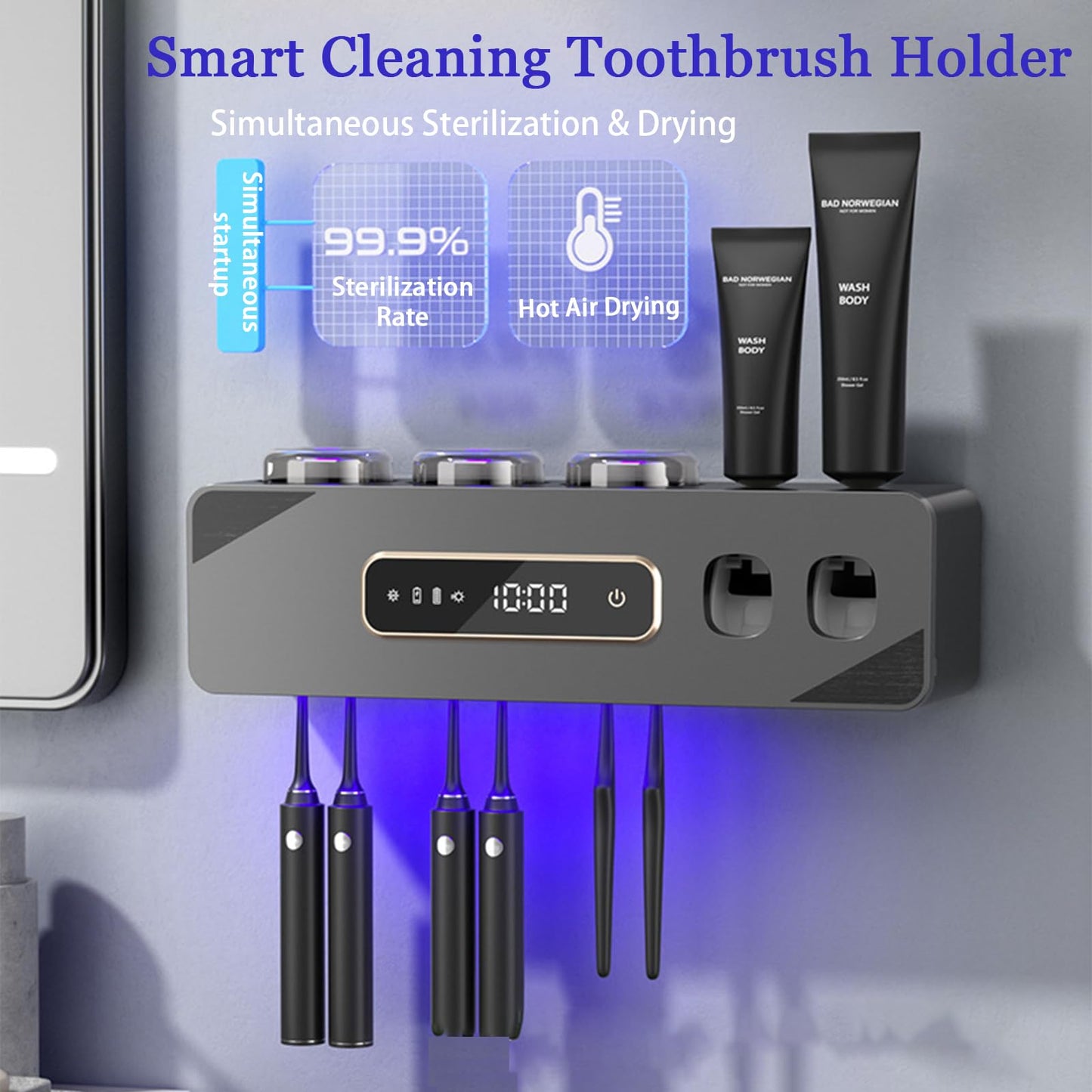 Dispensador de Pasta de Dientes Automático y Soporte de Cepillos (Gris)